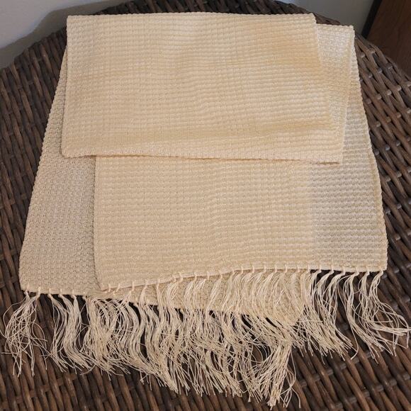 VINTAGE Mid-Cetury MCM Deadstock NIB Gogaware & Long Ivory Woven Fringe Scarf - Picture 3 of 9